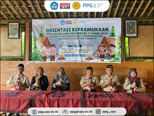 Peserta Orientasi Kepramukaan PPG 2024 mengikuti kegiatan outbound di alam terbuka.