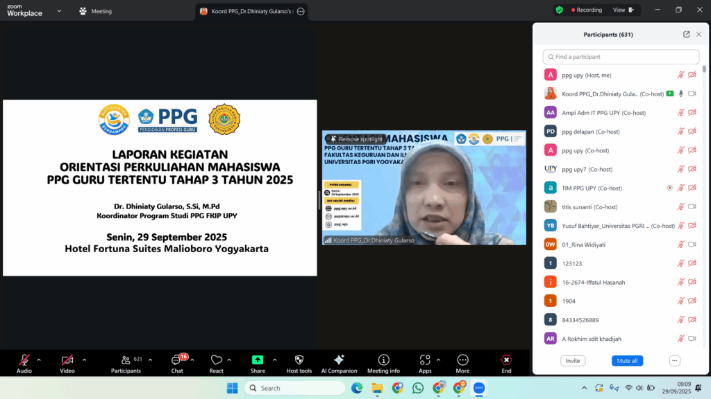 Laporan Koordinator Prodi PPG oleh Dr. Dhiniaty Gularso, S.Si., M.Pd